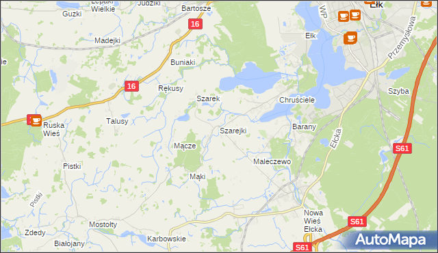 mapa Szarejki gmina Ełk, Szarejki gmina Ełk na mapie Targeo