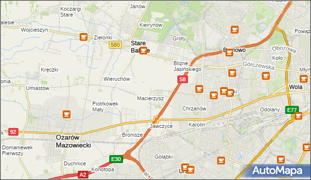 mapa Szeligi gmina Ożarów Mazowiecki, Szeligi gmina Ożarów Mazowiecki na mapie Targeo