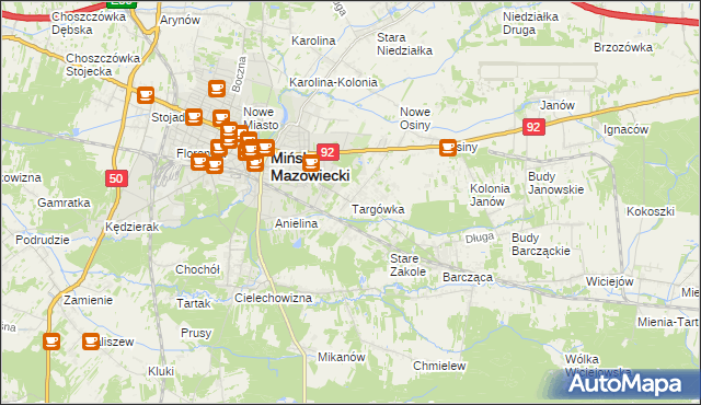 mapa Targówka gmina Mińsk Mazowiecki, Targówka gmina Mińsk Mazowiecki na mapie Targeo