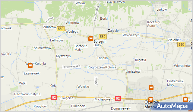 mapa Topolin gmina Stare Babice, Topolin gmina Stare Babice na mapie Targeo
