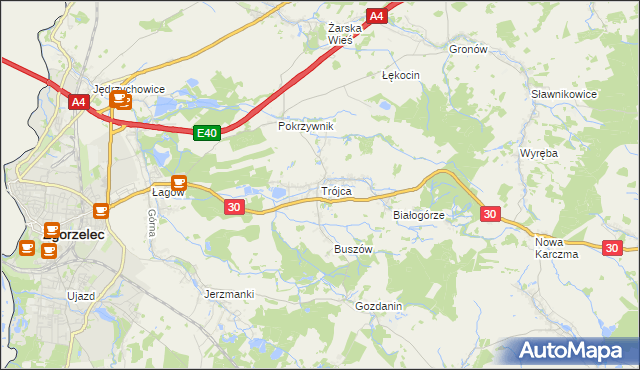 mapa Trójca gmina Zgorzelec, Trójca gmina Zgorzelec na mapie Targeo