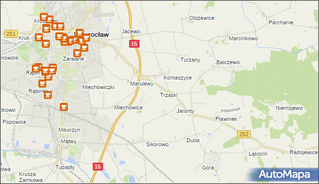 mapa Trzaski gmina Inowrocław, Trzaski gmina Inowrocław na mapie Targeo