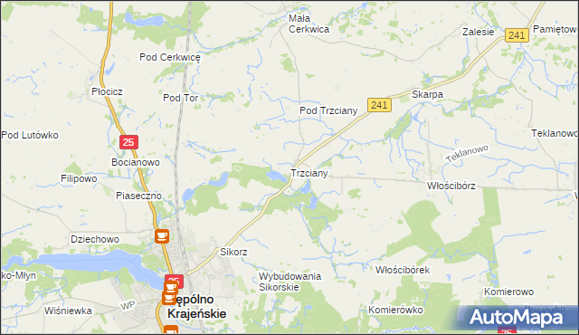 mapa Trzciany gmina Sępólno Krajeńskie, Trzciany gmina Sępólno Krajeńskie na mapie Targeo