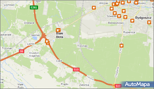 mapa Trzciniec gmina Białe Błota, Trzciniec gmina Białe Błota na mapie Targeo