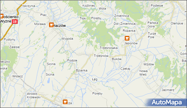 mapa Trześniów gmina Haczów, Trześniów gmina Haczów na mapie Targeo