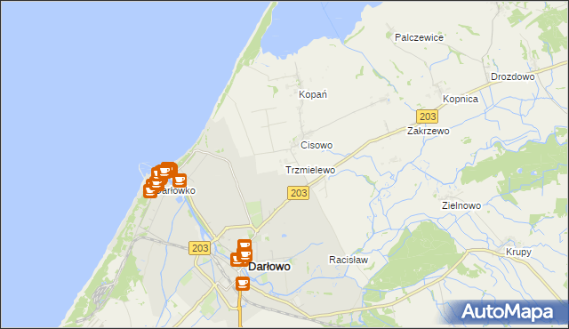 mapa Trzmielewo gmina Darłowo, Trzmielewo gmina Darłowo na mapie Targeo