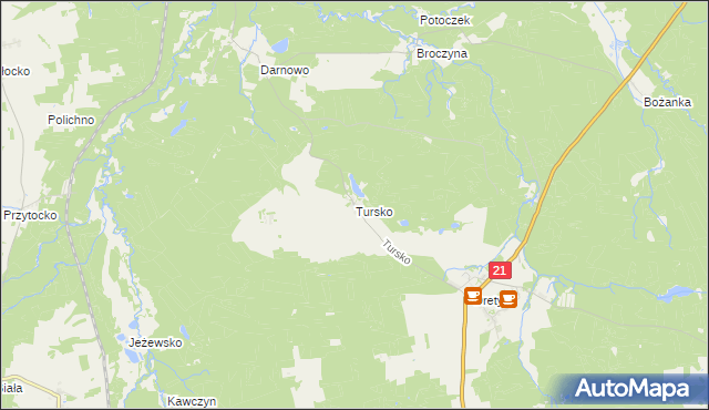 mapa Tursko gmina Miastko, Tursko gmina Miastko na mapie Targeo