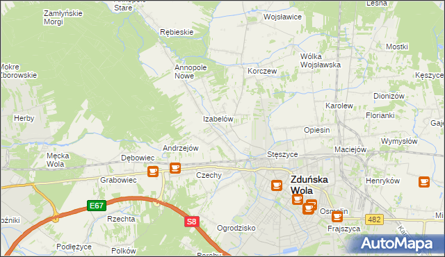 mapa Tymienice gmina Zduńska Wola, Tymienice gmina Zduńska Wola na mapie Targeo