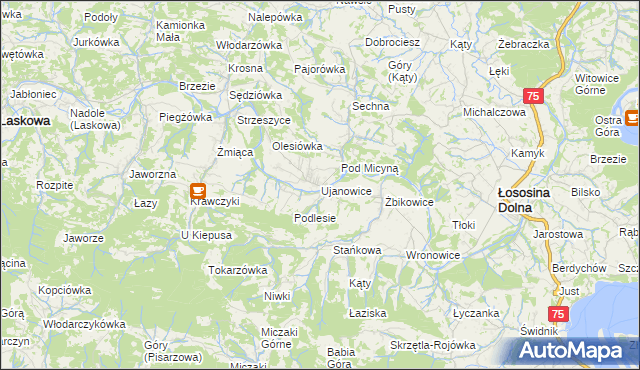 mapa Ujanowice, Ujanowice na mapie Targeo