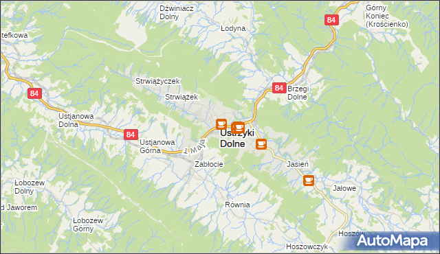 mapa Ustrzyki Dolne, Ustrzyki Dolne na mapie Targeo