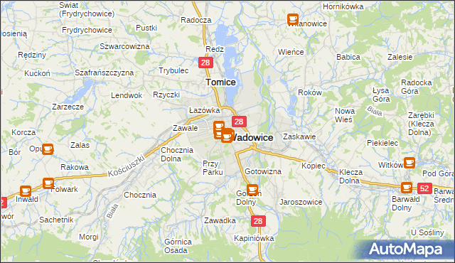 mapa Wadowice, Wadowice na mapie Targeo