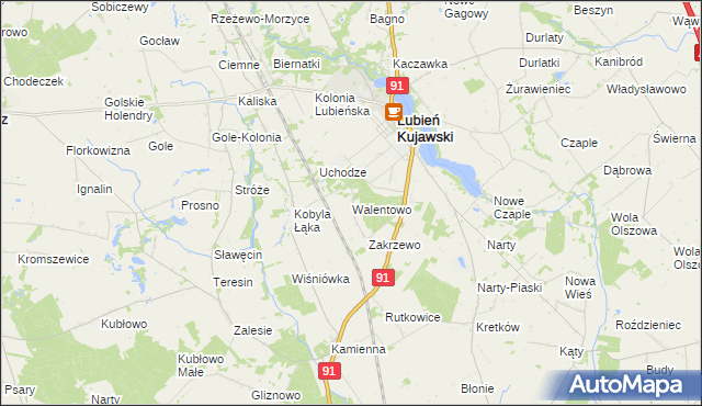 mapa Walentowo gmina Lubień Kujawski, Walentowo gmina Lubień Kujawski na mapie Targeo