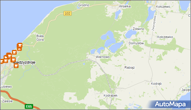 mapa Warnowo gmina Wolin, Warnowo gmina Wolin na mapie Targeo