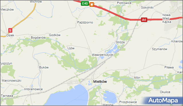 mapa Wawrzeńczyce gmina Mietków, Wawrzeńczyce gmina Mietków na mapie Targeo