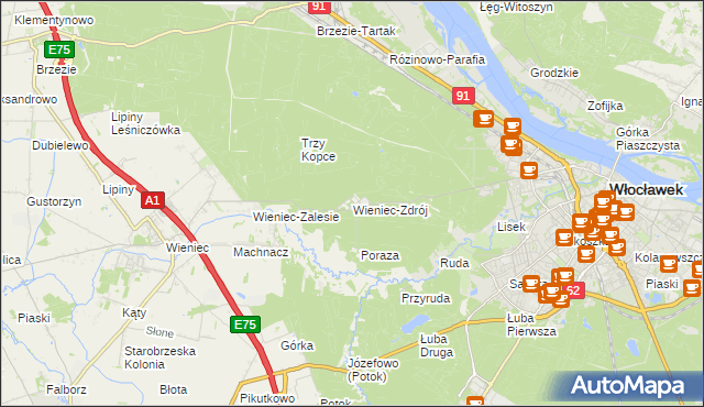 mapa Wieniec-Zdrój, Wieniec-Zdrój na mapie Targeo