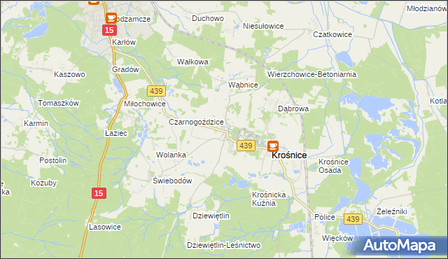 mapa Wierzchowice gmina Krośnice, Wierzchowice gmina Krośnice na mapie Targeo