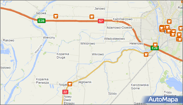 mapa Wikrowo gmina Gronowo Elbląskie, Wikrowo gmina Gronowo Elbląskie na mapie Targeo