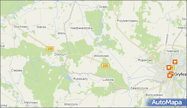 mapa Wilczkowo gmina Gryfice, Wilczkowo gmina Gryfice na mapie Targeo