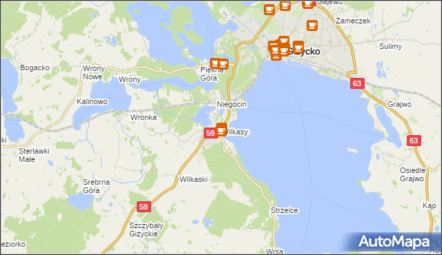 mapa Wilkasy gmina Giżycko, Wilkasy gmina Giżycko na mapie Targeo