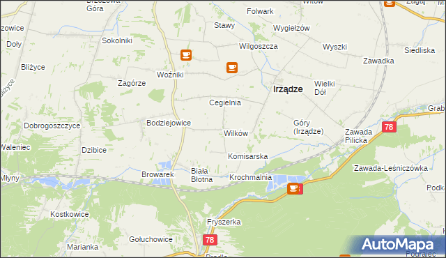 mapa Wilków gmina Irządze, Wilków gmina Irządze na mapie Targeo