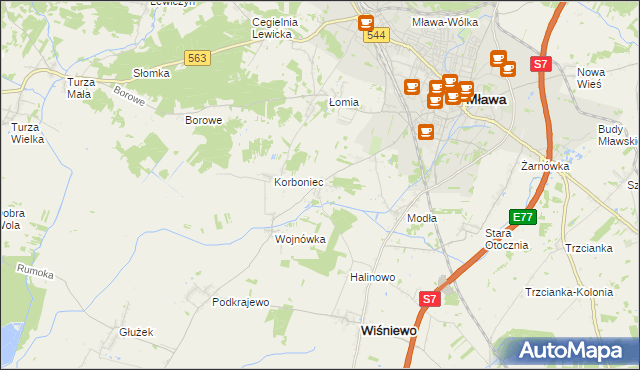 mapa Wiśniewko gmina Wiśniewo, Wiśniewko gmina Wiśniewo na mapie Targeo