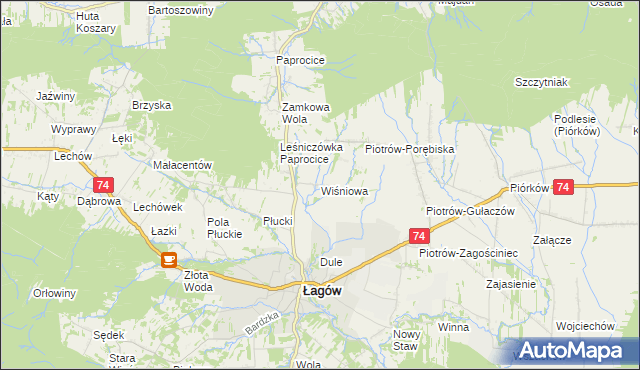 mapa Wiśniowa gmina Łagów, Wiśniowa gmina Łagów na mapie Targeo