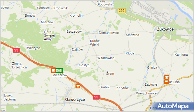 mapa Witanowice gmina Gaworzyce, Witanowice gmina Gaworzyce na mapie Targeo