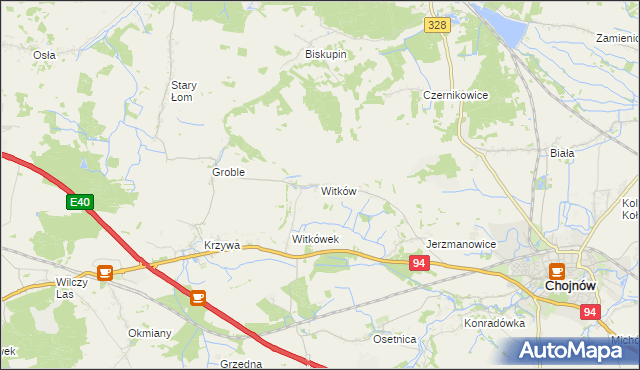 mapa Witków gmina Chojnów, Witków gmina Chojnów na mapie Targeo