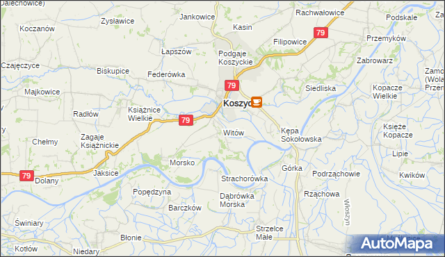 mapa Witów gmina Koszyce, Witów gmina Koszyce na mapie Targeo