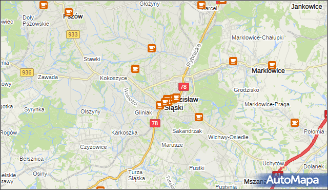 mapa Wodzisławia Śląskiego, Wodzisław Śląski na mapie Targeo