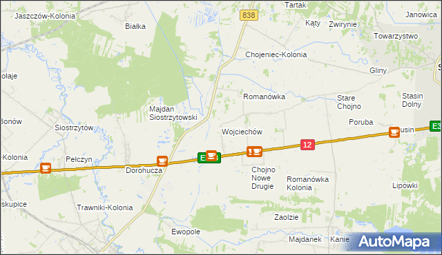 mapa Wojciechów gmina Siedliszcze, Wojciechów gmina Siedliszcze na mapie Targeo