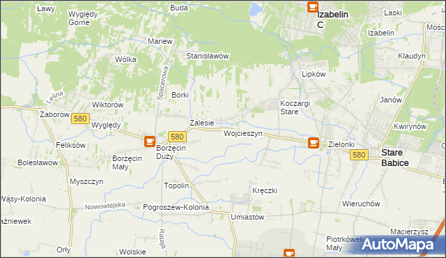 mapa Wojcieszyn gmina Stare Babice, Wojcieszyn gmina Stare Babice na mapie Targeo