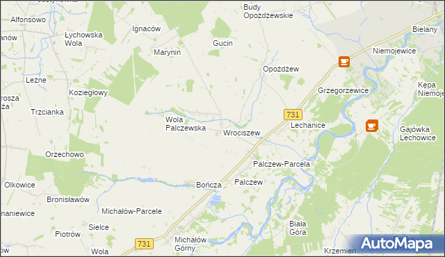 mapa Wrociszew, Wrociszew na mapie Targeo