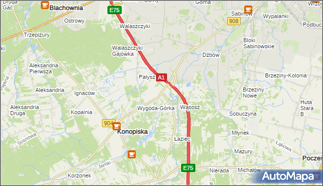 mapa Wygoda gmina Konopiska, Wygoda gmina Konopiska na mapie Targeo