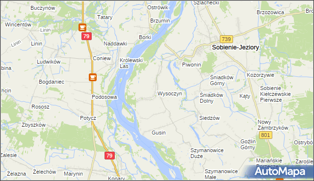 mapa Wysoczyn gmina Sobienie-Jeziory, Wysoczyn gmina Sobienie-Jeziory na mapie Targeo