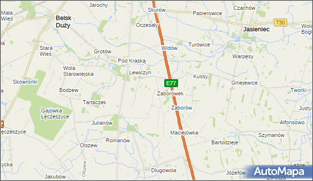 mapa Zaborówek gmina Belsk Duży, Zaborówek gmina Belsk Duży na mapie Targeo