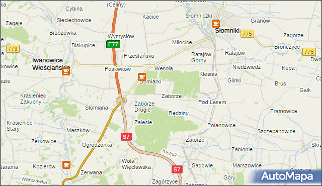 mapa Zaborze gmina Słomniki, Zaborze gmina Słomniki na mapie Targeo