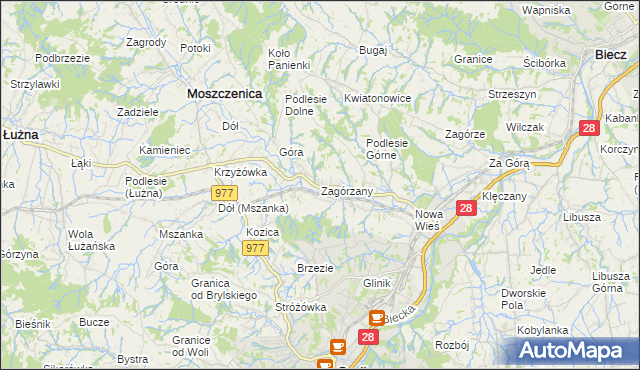 mapa Zagórzany gmina Gorlice, Zagórzany gmina Gorlice na mapie Targeo