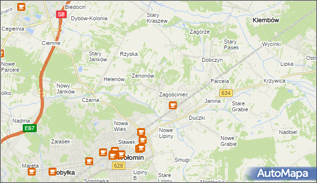 mapa Zagościniec gmina Wołomin, Zagościniec gmina Wołomin na mapie Targeo