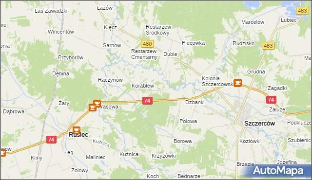 mapa Zagrodniki gmina Rusiec, Zagrodniki gmina Rusiec na mapie Targeo
