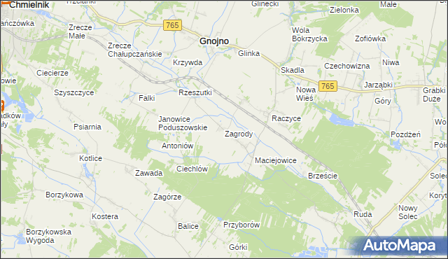 mapa Zagrody gmina Gnojno, Zagrody gmina Gnojno na mapie Targeo
