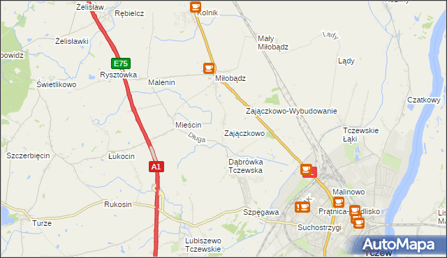 mapa Zajączkowo gmina Tczew, Zajączkowo gmina Tczew na mapie Targeo