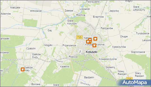 mapa Żakowice gmina Koluszki, Żakowice gmina Koluszki na mapie Targeo