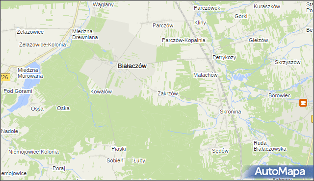 mapa Zakrzów gmina Białaczów, Zakrzów gmina Białaczów na mapie Targeo