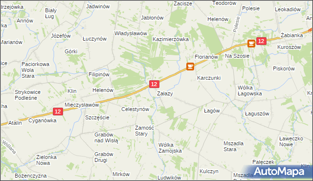 mapa Załazy gmina Przyłęk, Załazy gmina Przyłęk na mapie Targeo
