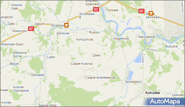 mapa Zaleś gmina Korczew, Zaleś gmina Korczew na mapie Targeo