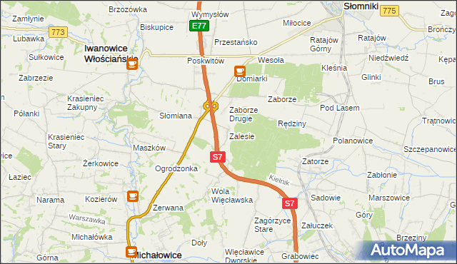 mapa Zalesie gmina Iwanowice, Zalesie gmina Iwanowice na mapie Targeo