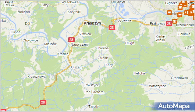 mapa Zalesie gmina Krasiczyn, Zalesie gmina Krasiczyn na mapie Targeo