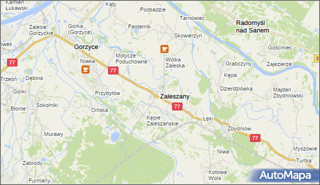 mapa Zaleszany powiat stalowowolski, Zaleszany powiat stalowowolski na mapie Targeo