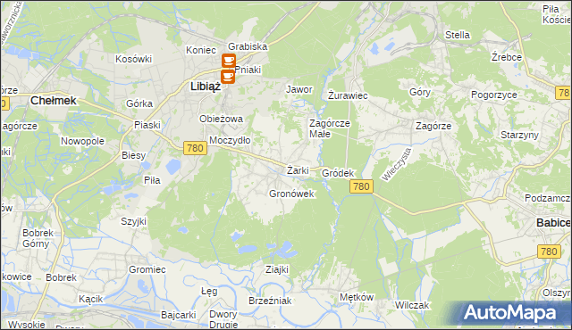 mapa Żarki gmina Libiąż, Żarki gmina Libiąż na mapie Targeo